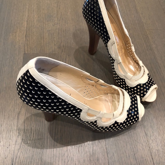 Nanette Lepore Shoes - Artsy patent leather black-and-white pumps
